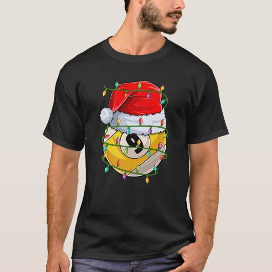 Funny Xmas Lighting Santa Billiards 9 Ball Christm T-shirt (Voorkant)