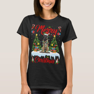 Funny Xmas Lighting Santa Hat Belgische Malinois D T-shirt