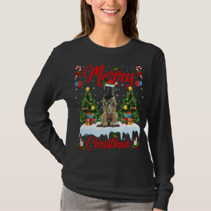Funny Xmas Lighting Santa Hat Belgische Malinois D T-shirt