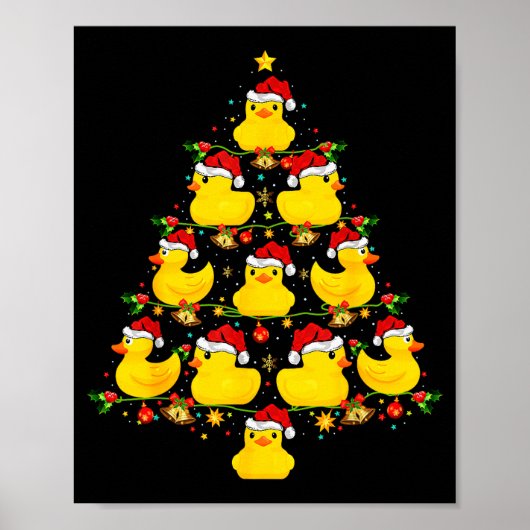 Funny Xmas Lighting Santa Hat Rubber Duck Christma Poster (Voorkant)