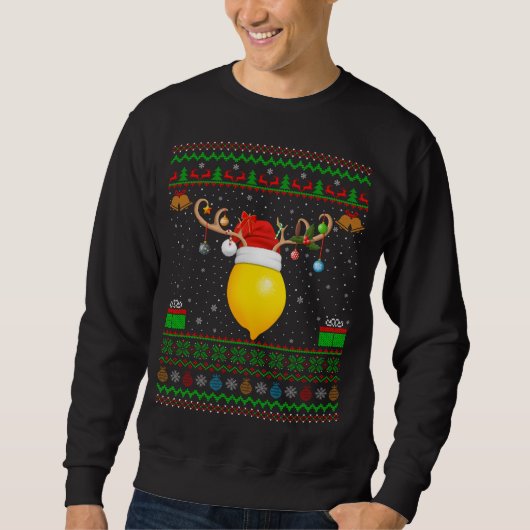 Funny Xmas Lighting Santa Hat Ugly Lemon Fruit Chr Trui (Voorkant)