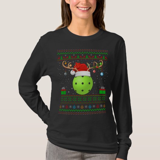 Funny Xmas Lighting Santa Hat Ugly Pickleball Chri T-shirt (Voorkant)