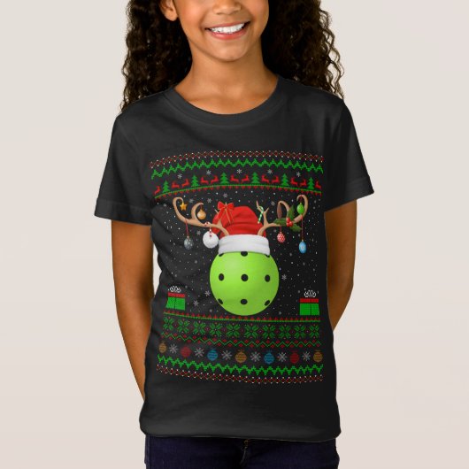 Funny Xmas Lighting Santa Hat Ugly Pickleball Chri T-shirt (Voorkant)