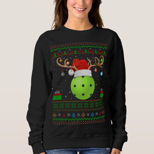 Funny Xmas Lighting Santa Hat Ugly Pickleball Chri Trui (Voorkant)