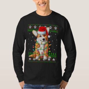 Funny Xmas Lighting Santa Hat Ugly Welsh Corgi Chr T-shirt