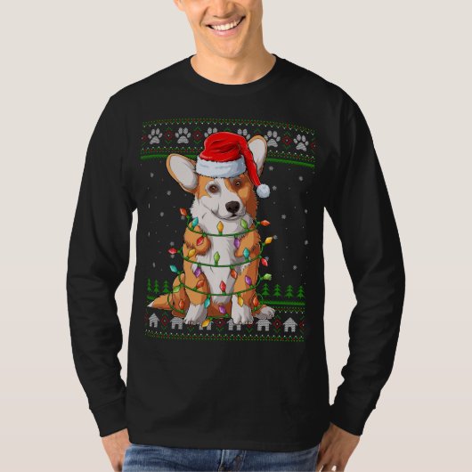 Funny Xmas Lighting Santa Hat Ugly Welsh Corgi Chr T-shirt (Voorkant)
