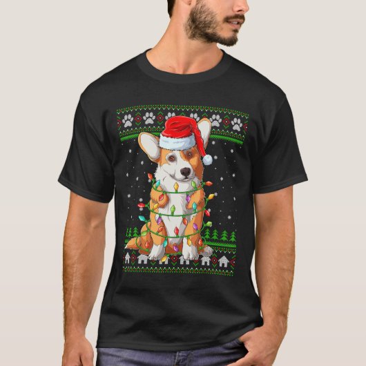 Funny Xmas Lighting Santa Hat Ugly Welsh Corgi Chr T-shirt (Voorkant)