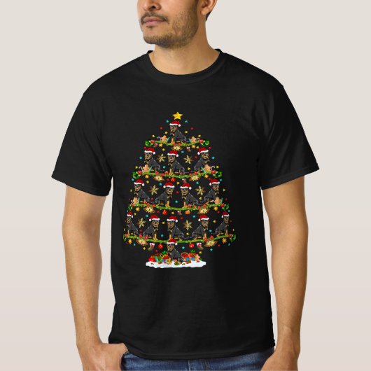 Funny Xmas Lighting Santa Rottweiler Kerstmis T-shirt (Voorkant)