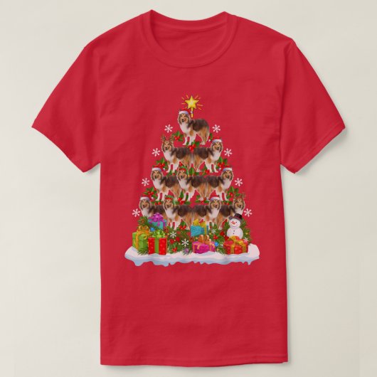 Funny Xmas Lighting Santa Shetland Sheepdog Christ T-shirt (Design voorkant)
