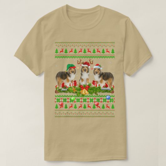 Funny Xmas Lighting Santa Ugly Shetland Sheepdog C T-shirt (Design voorkant)