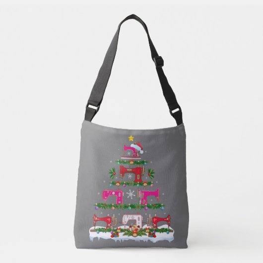 Funny Xmas Lighting Sewing Machine Christmas Tree Crossbody Tas (Voorkant)