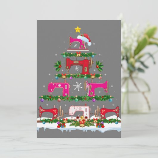Funny Xmas Lighting Sewing Machine Christmas Tree Kaart (Staand voorkant)