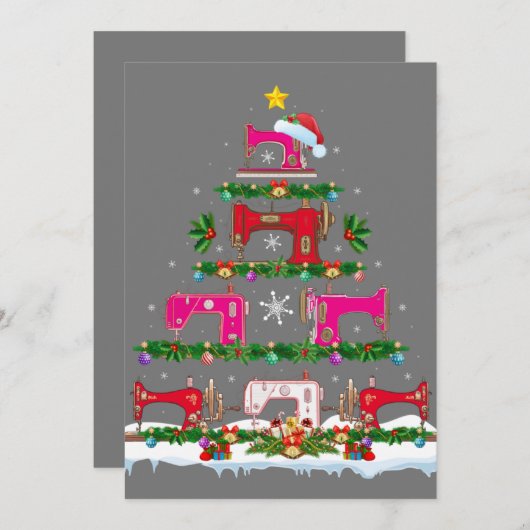Funny Xmas Lighting Sewing Machine Christmas Tree Kaart (Voorkant / Achterkant)