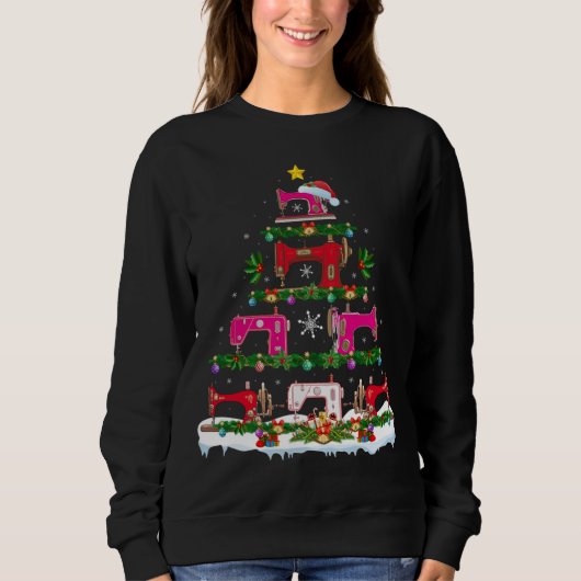 Funny Xmas Lighting Sewing Machine Christmas Tree Trui (Voorkant)