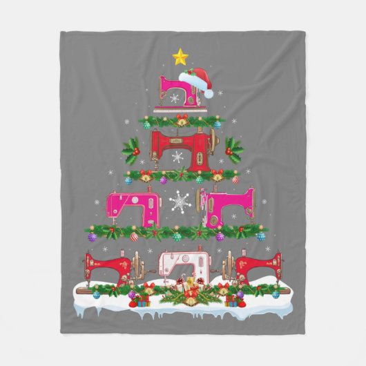 Funny Xmas Lighting Sewing Machine met kerstboom Fleece Deken (Voorkant)