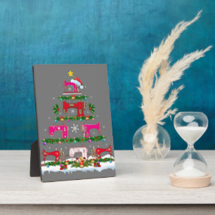 Funny Xmas Lighting Sewing Machine met kerstboom Fotoplaat