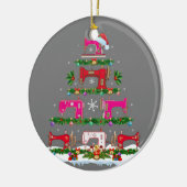 Funny Xmas Lighting Sewing Machine met kerstboom Keramisch Ornament (Links)