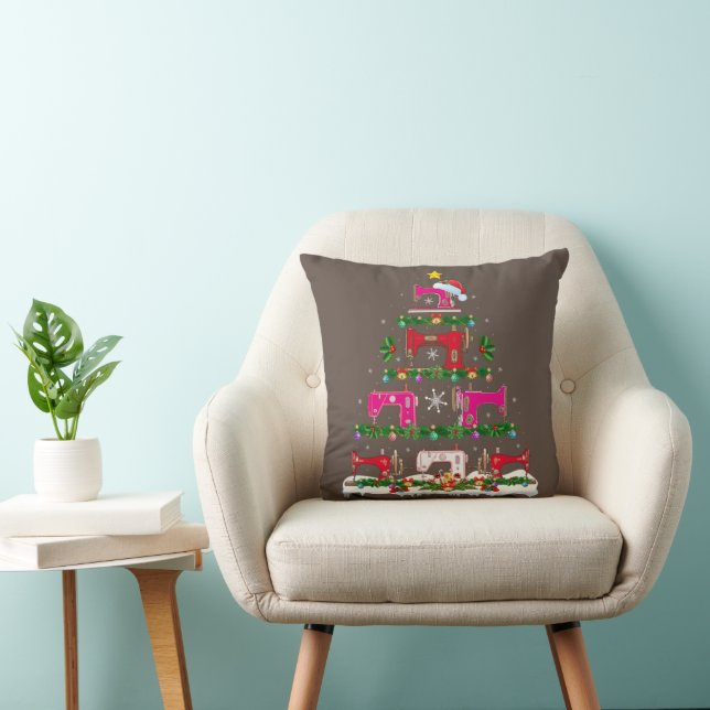 Funny Xmas Lighting Sewing Machine met kerstboom Kussen (Stoel)