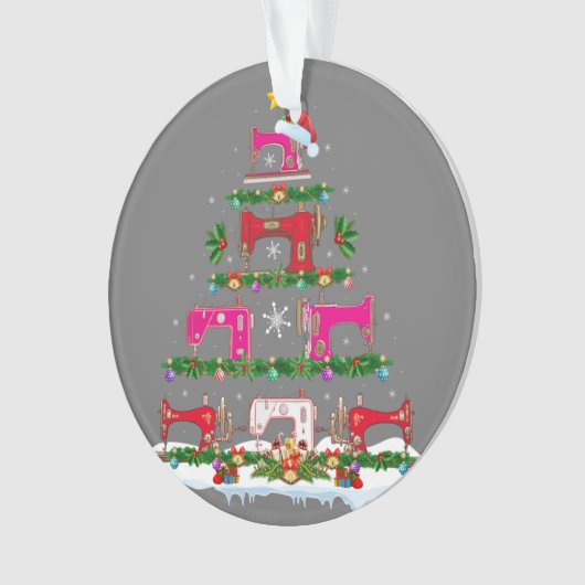 Funny Xmas Lighting Sewing Machine met kerstboom Ornament (voorkant)