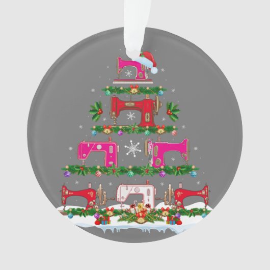 Funny Xmas Lighting Sewing Machine met kerstboom Ornament (voorkant)