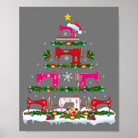 Funny Xmas Lighting Sewing Machine met kerstboom Poster (Voorkant)