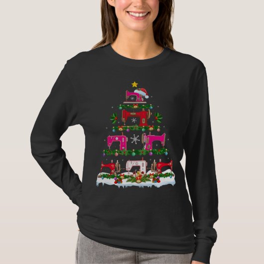 Funny Xmas Lighting Sewing Machine met kerstboom T-shirt (Voorkant)