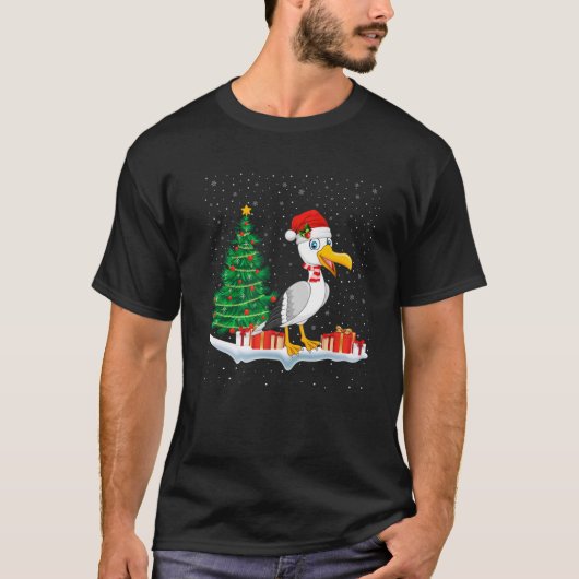 Funny Xmas Lighting Tree Santa Hat Seagull Christm T-shirt (Voorkant)