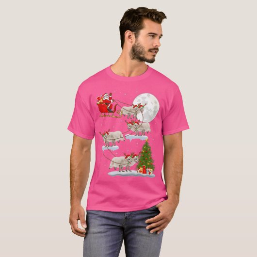 Funny Xmas Lighting Tree Santa Riding Arctic Fox C T-shirt (Voorkant volledig)