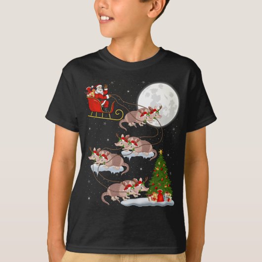 Funny Xmas Lighting Tree Santa Riding Armadillo Ch T-shirt (Voorkant)