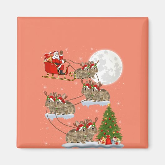 Funny Xmas Lighting Tree Santa Riding Bunny Xmas Magneet (Voorkant)