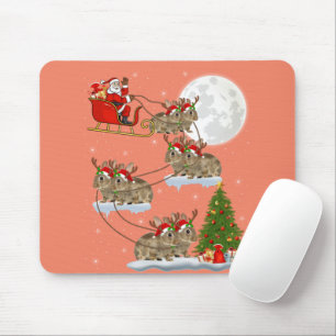 Funny Xmas Lighting Tree Santa Riding Bunny Xmas Muismat