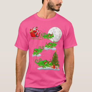 Funny Xmas Lighting Tree Santa Riding Chameleon T-shirt