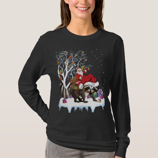 Funny Xmas Lighting Tree Santa Riding Chri T-shirt (Voorkant)