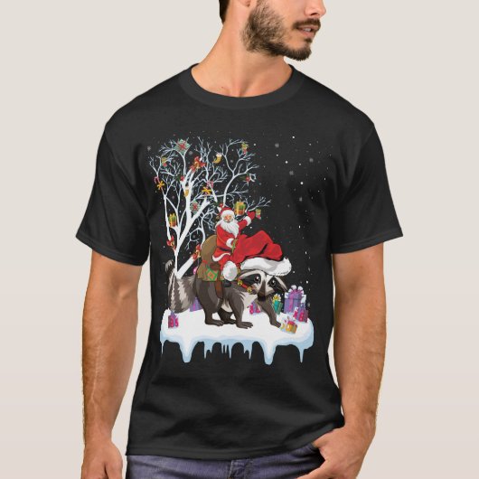 Funny Xmas Lighting Tree Santa Riding Chri T-shirt (Voorkant)