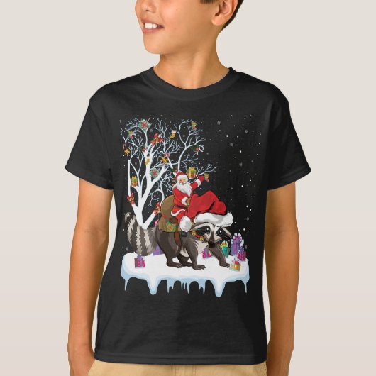 Funny Xmas Lighting Tree Santa Riding Chri T-shirt (Voorkant)