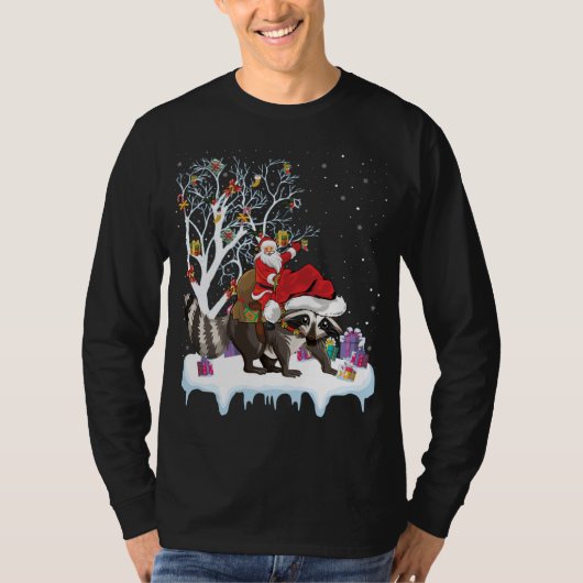 Funny Xmas Lighting Tree Santa Riding Chri T-shirt (Voorkant)