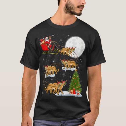 Funny Xmas Lighting Tree Santa Riding Cougar Chris T-shirt (Voorkant)