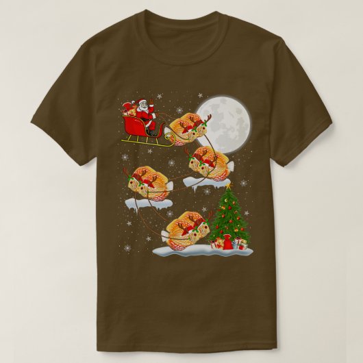 Funny Xmas Lighting Tree Santa Riding Discus Fish T-shirt (Design voorkant)