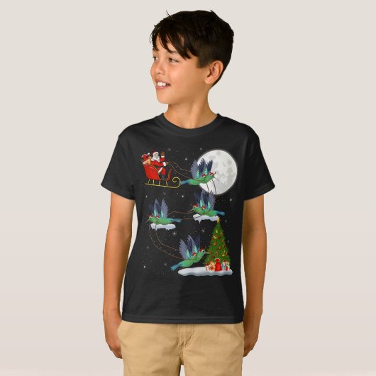 Funny Xmas Lighting Tree Santa Riding Hummingbird T-shirt (Voorkant volledig)