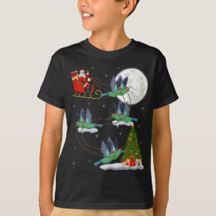 Funny Xmas Lighting Tree Santa Riding Hummingbird T-shirt