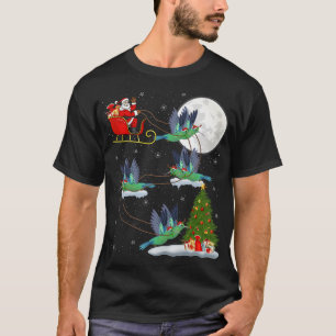 Funny Xmas Lighting Tree Santa Riding Hummingbird T-shirt