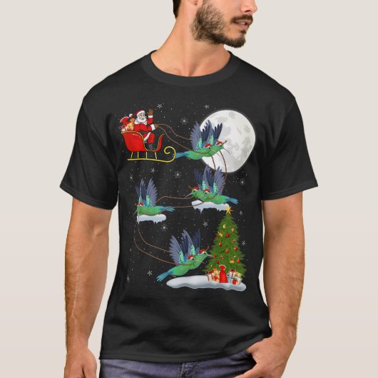 Funny Xmas Lighting Tree Santa Riding Hummingbird T-shirt (Voorkant)