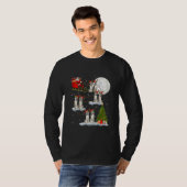 Funny Xmas Lighting Tree Santa Riding Husky Dog T-shirt (Voorkant volledig)
