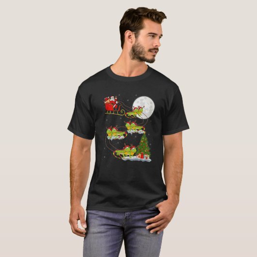 Funny Xmas Lighting Tree Santa Riding Iguana Chris T-shirt (Voorkant volledig)