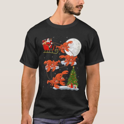 Funny Xmas Lighting Tree Santa Riding Lobster Chri T-shirt (Voorkant)