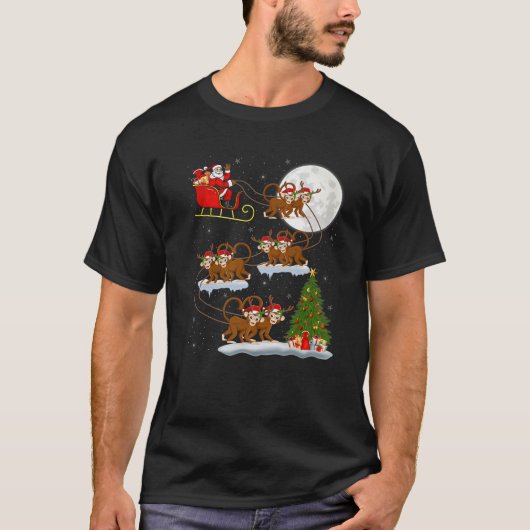 Funny Xmas Lighting Tree Santa Riding Monkey Chris T-shirt (Voorkant)