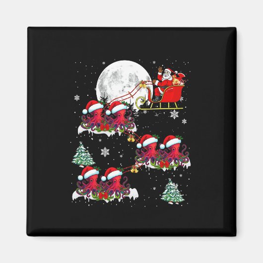Funny Xmas Lighting Tree Santa Riding Octopus Chri Magneet (Voorkant)
