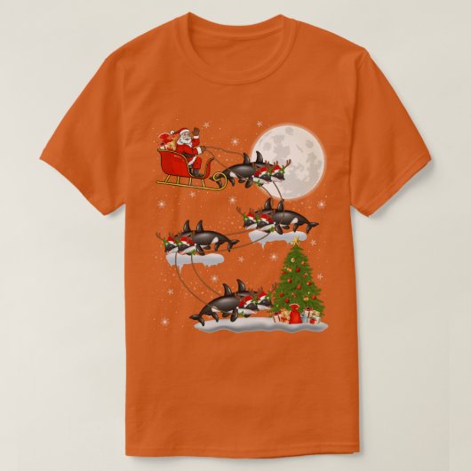 Funny Xmas Lighting Tree Santa Riding Orca Fish Ch T-shirt (Design voorkant)