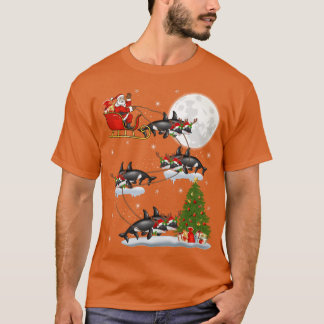 Funny Xmas Lighting Tree Santa Riding Orca Fish Ch T-shirt