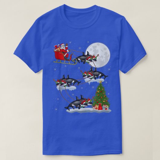 Funny Xmas Lighting Tree Santa Riding Orca Fish Ch T-shirt (Design voorkant)